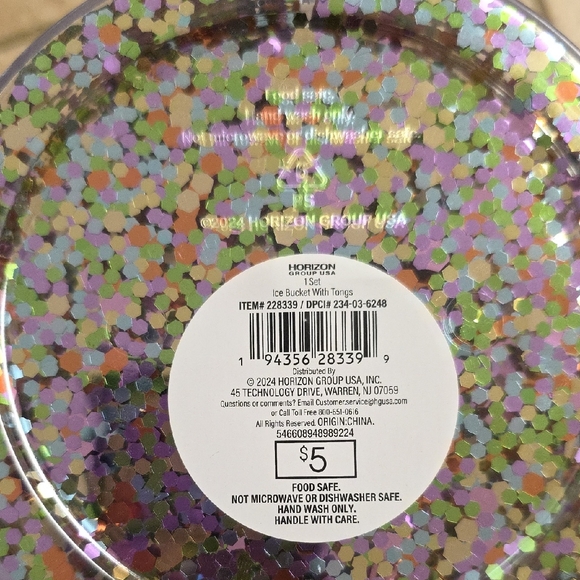 Ice Bucket With Tongs Glitter Enclosed In Clear Double Panel Open Faced Bucket - Picture 2 of 8